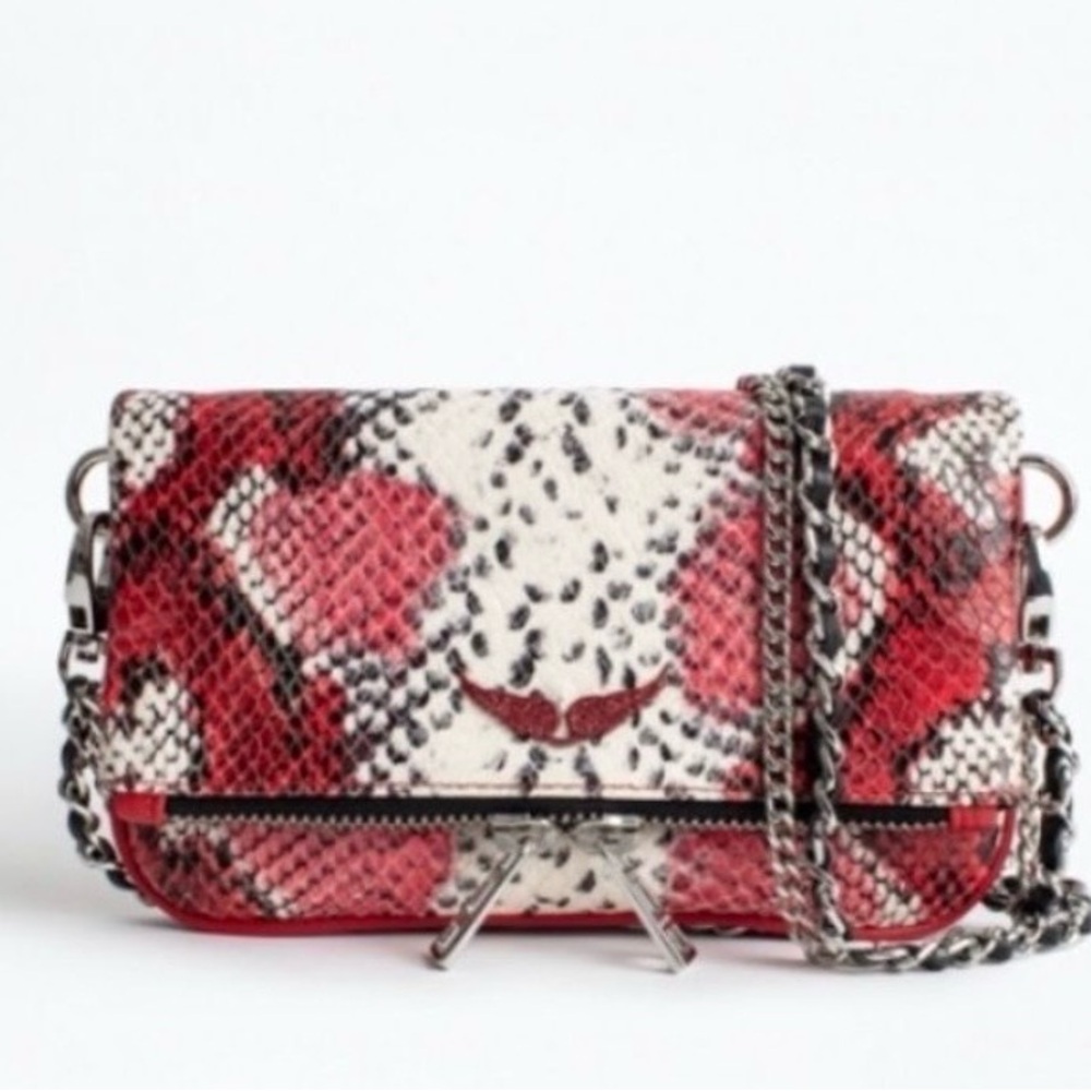 Zadig & Voltaire Red and Black Snakeskin Crossbody Bag